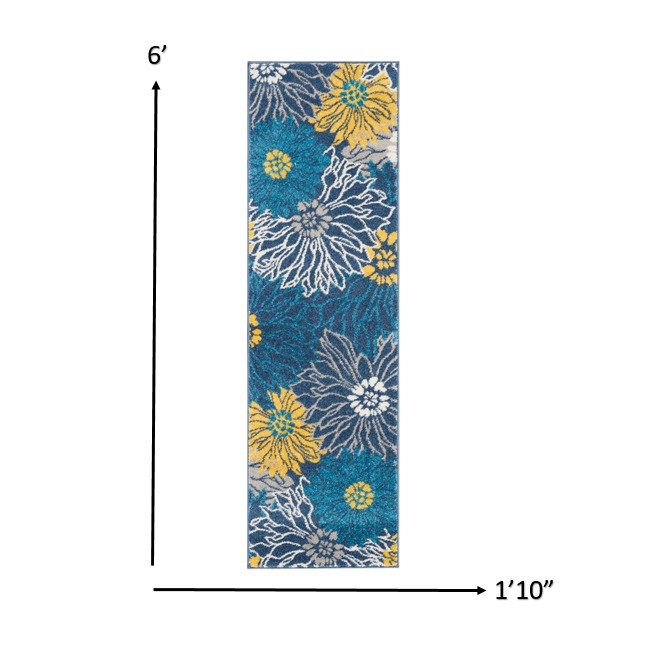 2’ x 6’ Blue Tropical Flower Runner Rug Blue. Picture 5