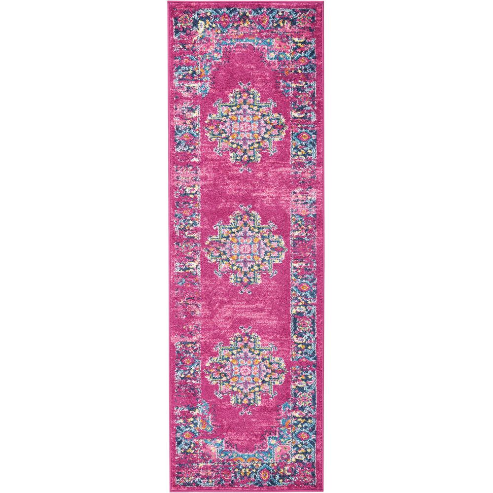 2’ x 6’ Fuchsia and Blue Distressed Runner Rug Fuchsia. Picture 1