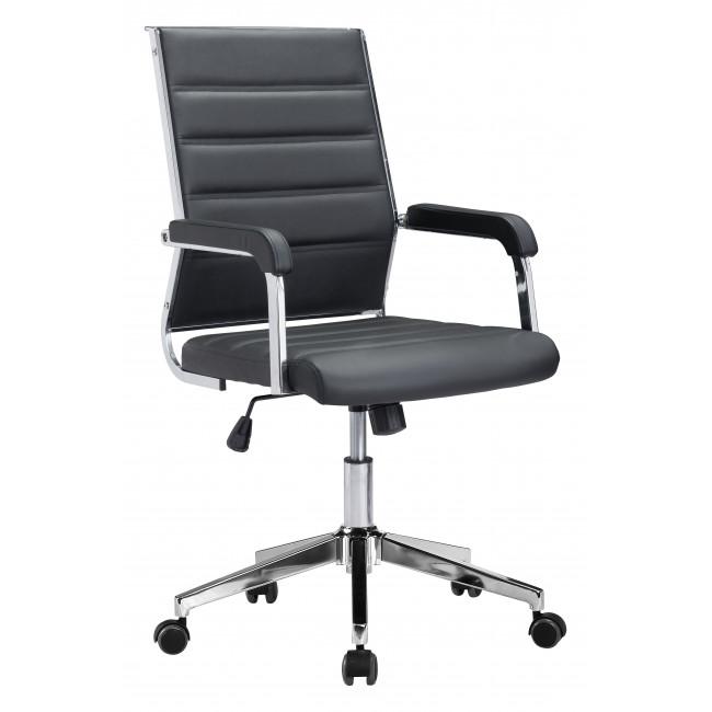 Black Channeled Faux Leather Rolling Office Chair - 385452. Picture 1
