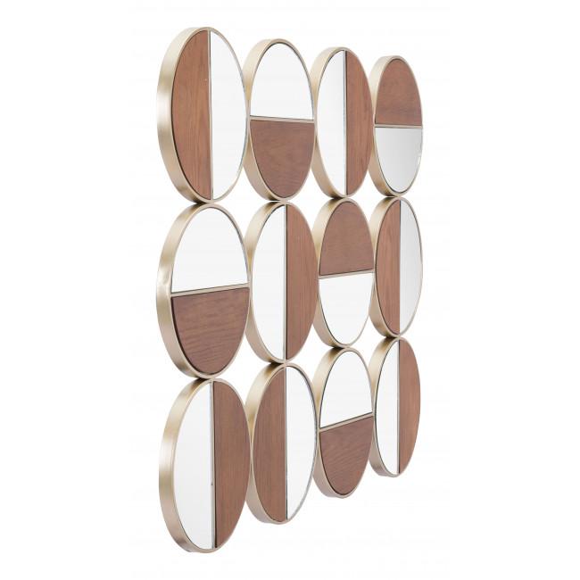 Set of 12 Round Gold and Walnut Finish Wall  Mirrors - 385469. Picture 3