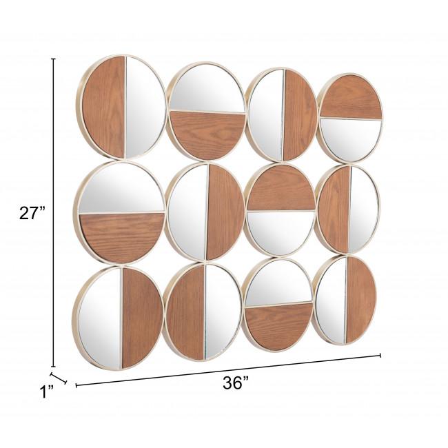 Set of 12 Round Gold and Walnut Finish Wall  Mirrors - 385469. Picture 7