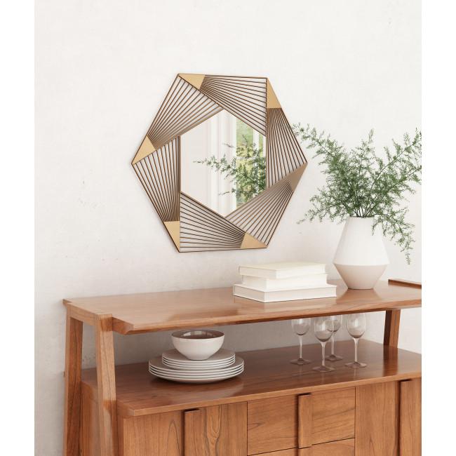 Octagonal Lines Gold Finish Wall Mirror - 385472. Picture 5