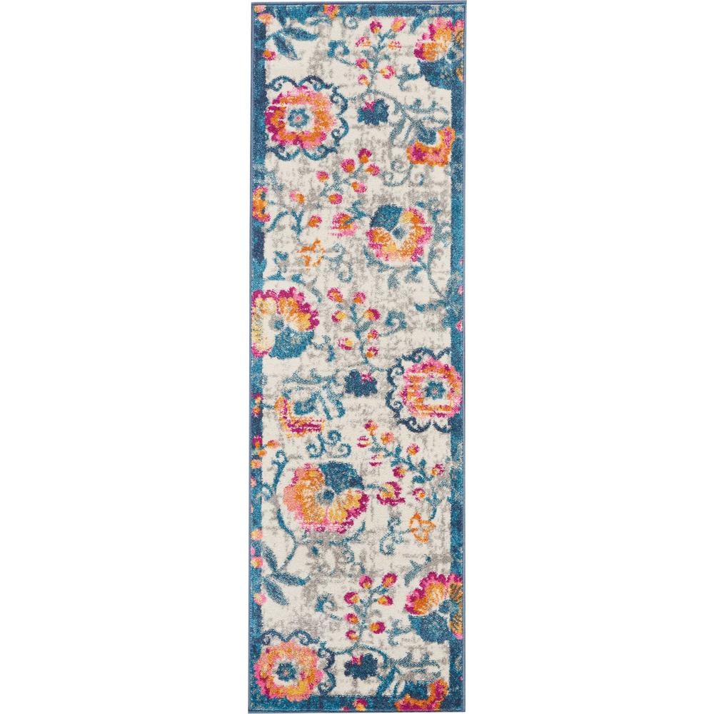 2’ x 6’ Ivory and Blue Floral Vines Runner Rug Ivory. Picture 1