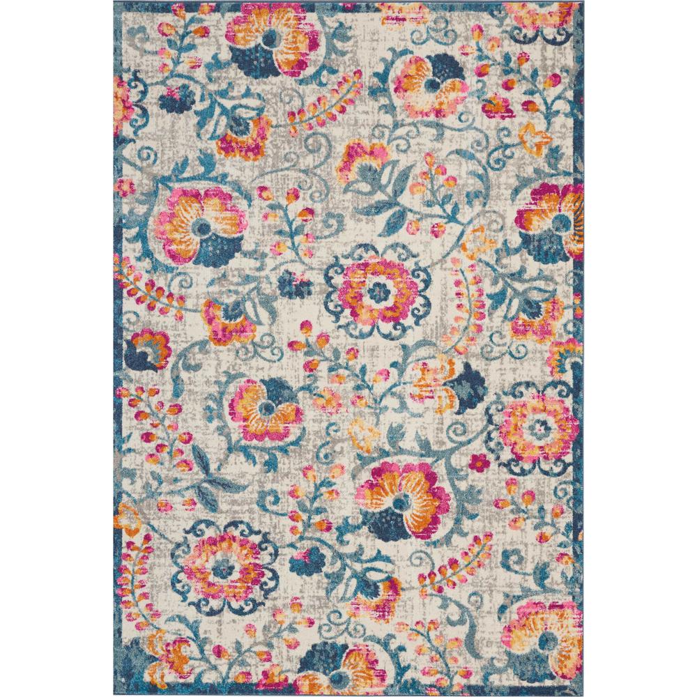 7’ x 10’ Ivory and Blue Floral Vines Area Rug Ivory. Picture 1