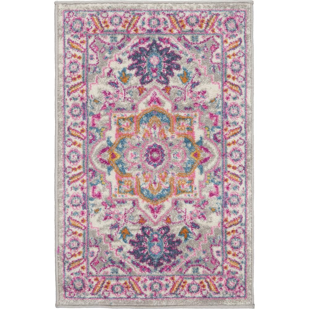 2’ x 3’ Light Gray and Pink Medallion Scatter Rug Light Grey/Pink. Picture 1