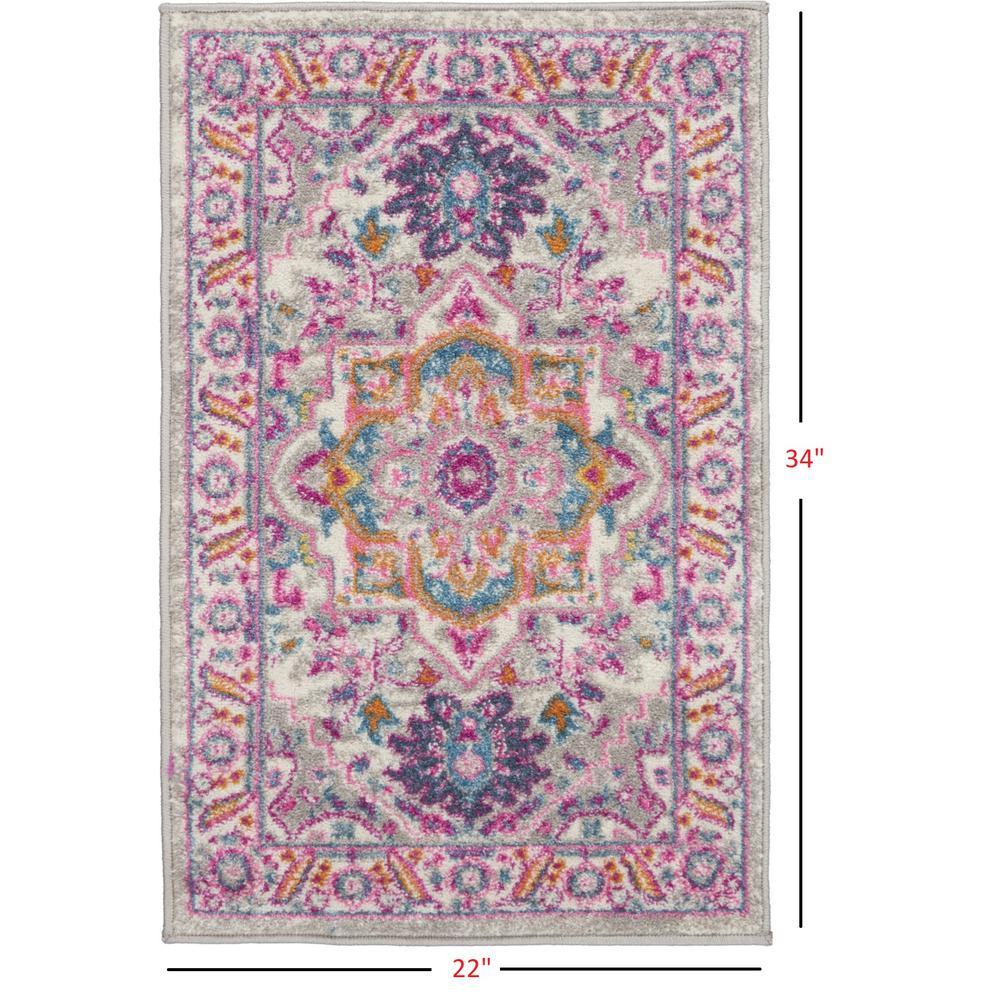 2’ x 3’ Light Gray and Pink Medallion Scatter Rug Light Grey/Pink. Picture 6