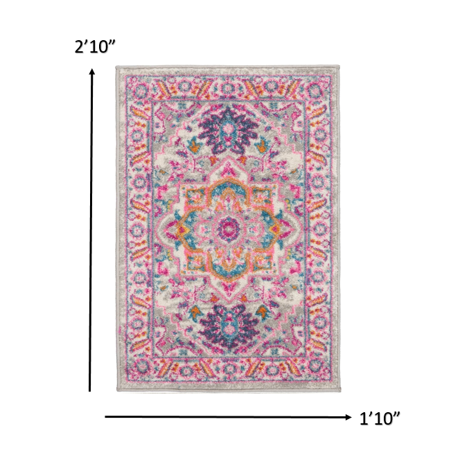 2’ x 3’ Light Gray and Pink Medallion Scatter Rug Light Grey/Pink. Picture 7