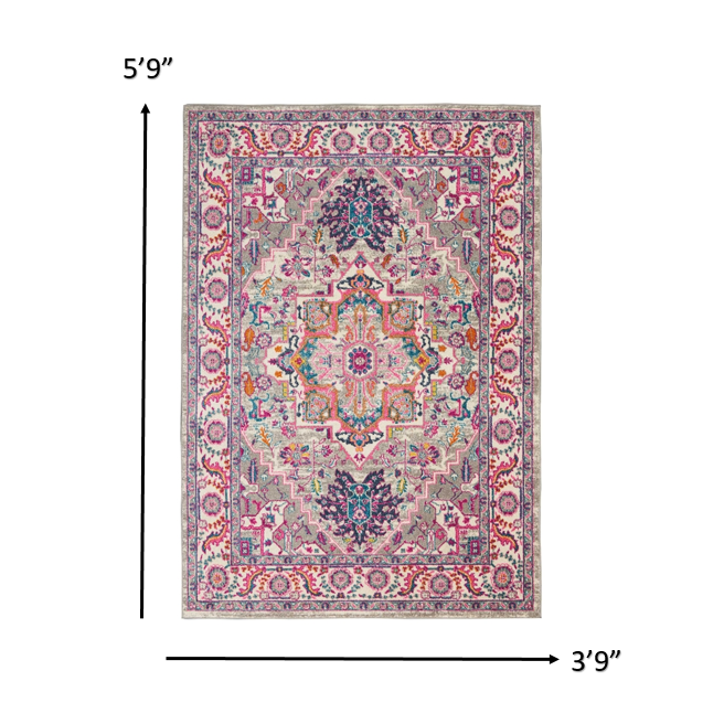 4’ x 6’ Light Gray and Pink Medallion Area Rug Light Grey/Pink. Picture 7
