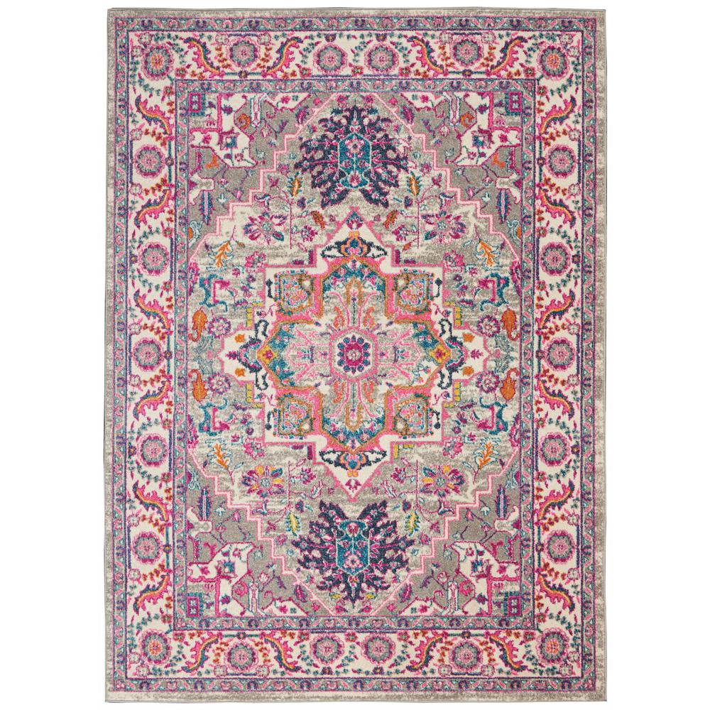5’ x 7’ Light Gray and Pink Medallion Area Rug Light Grey/Pink. Picture 1