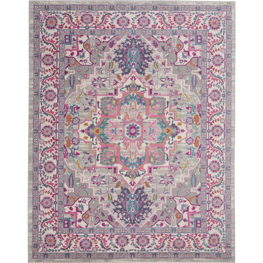 7’ x 10’ Light Gray and Pink Medallion Area Rug Light Grey/Pink. Picture 1