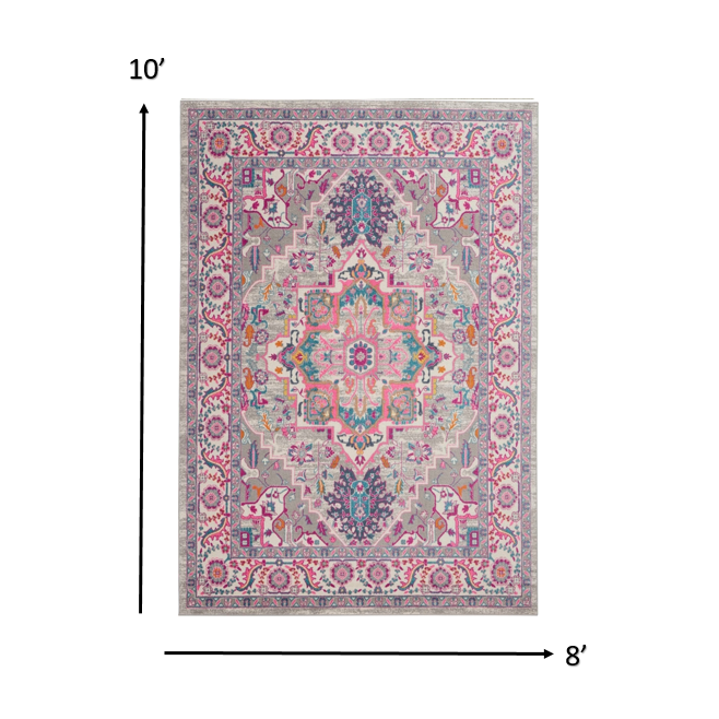 8’ x 10’ Light Gray and Pink Medallion Area Rug Light Grey/Pink. Picture 7