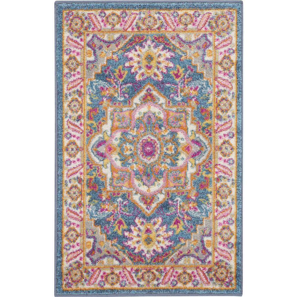 2’ x 3’ Teal and Pink Medallion Scatter Rug Teal Multicolor. Picture 1