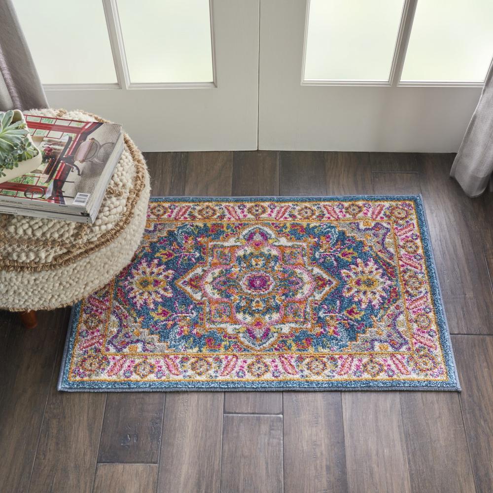 2’ x 3’ Teal and Pink Medallion Scatter Rug Teal Multicolor. Picture 4