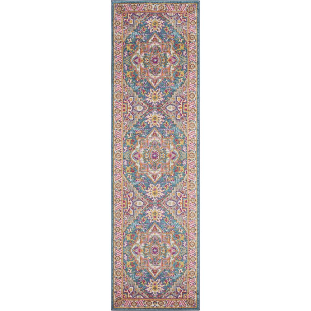 2’ x 6’ Teal and Pink Medallion Runner Rug Teal Multicolor. Picture 1