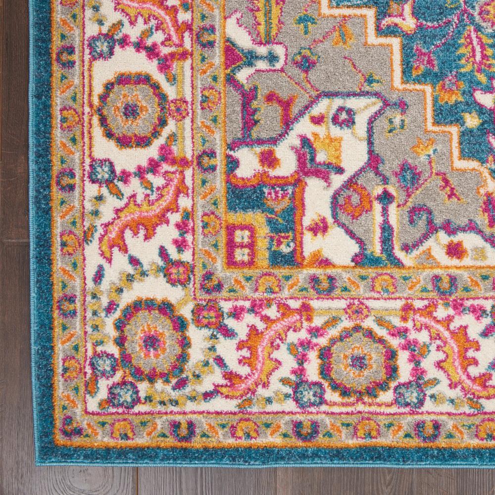 4’ x 6’ Teal and Pink Medallion Area Rug Teal Multicolor. Picture 2