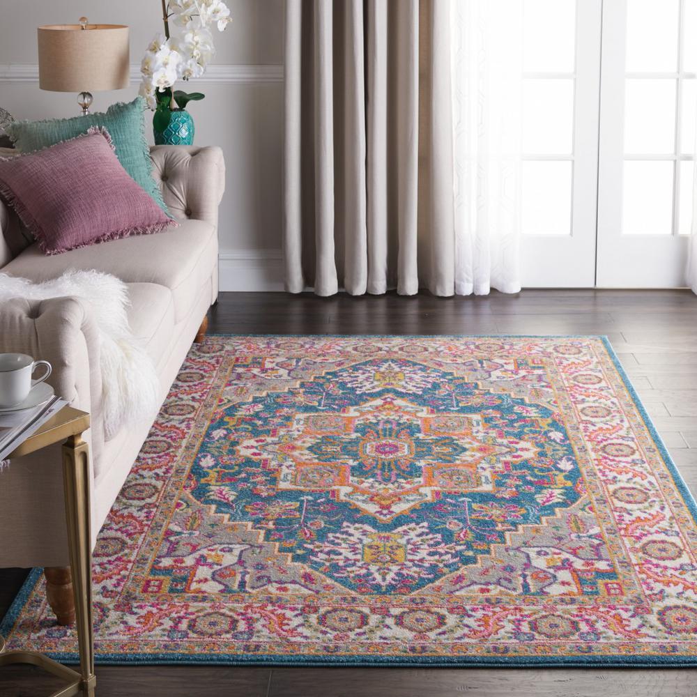 4’ x 6’ Teal and Pink Medallion Area Rug Teal Multicolor. Picture 4