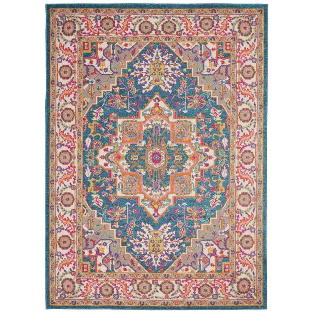 5’ x 7’ Teal and Pink Medallion Area Rug Teal Multicolor. Picture 1