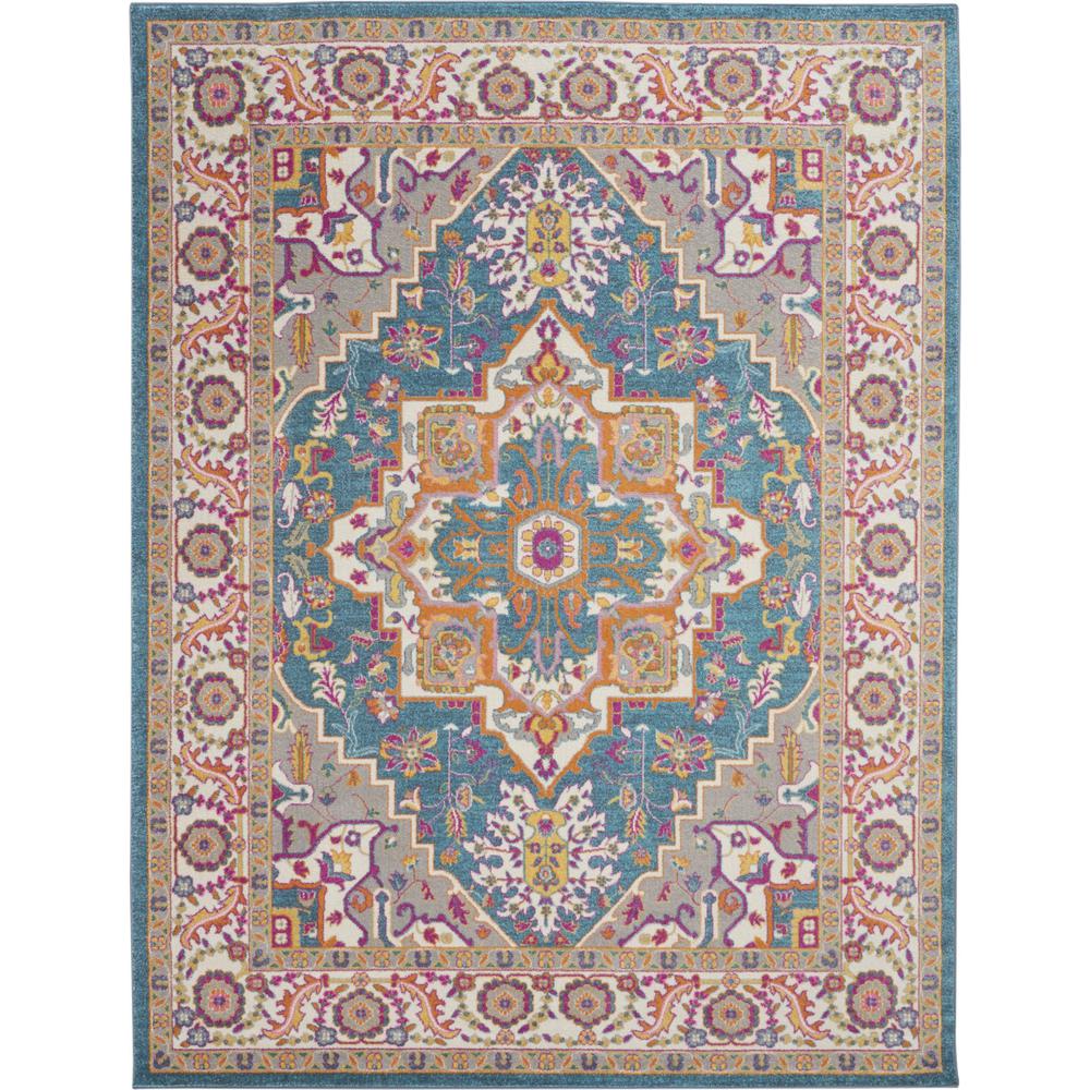 7’ x 10’ Teal and Pink Medallion Area Rug Teal Multicolor. Picture 1