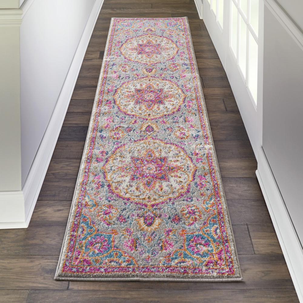 2’ x 6’ Gray and Pink Medallion Runner Rug - 385517. Picture 4