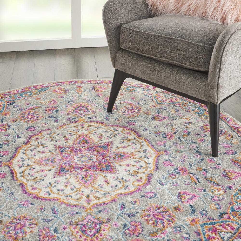 4’ Round Gray and Pink Medallion Area Rug - 385520. Picture 5