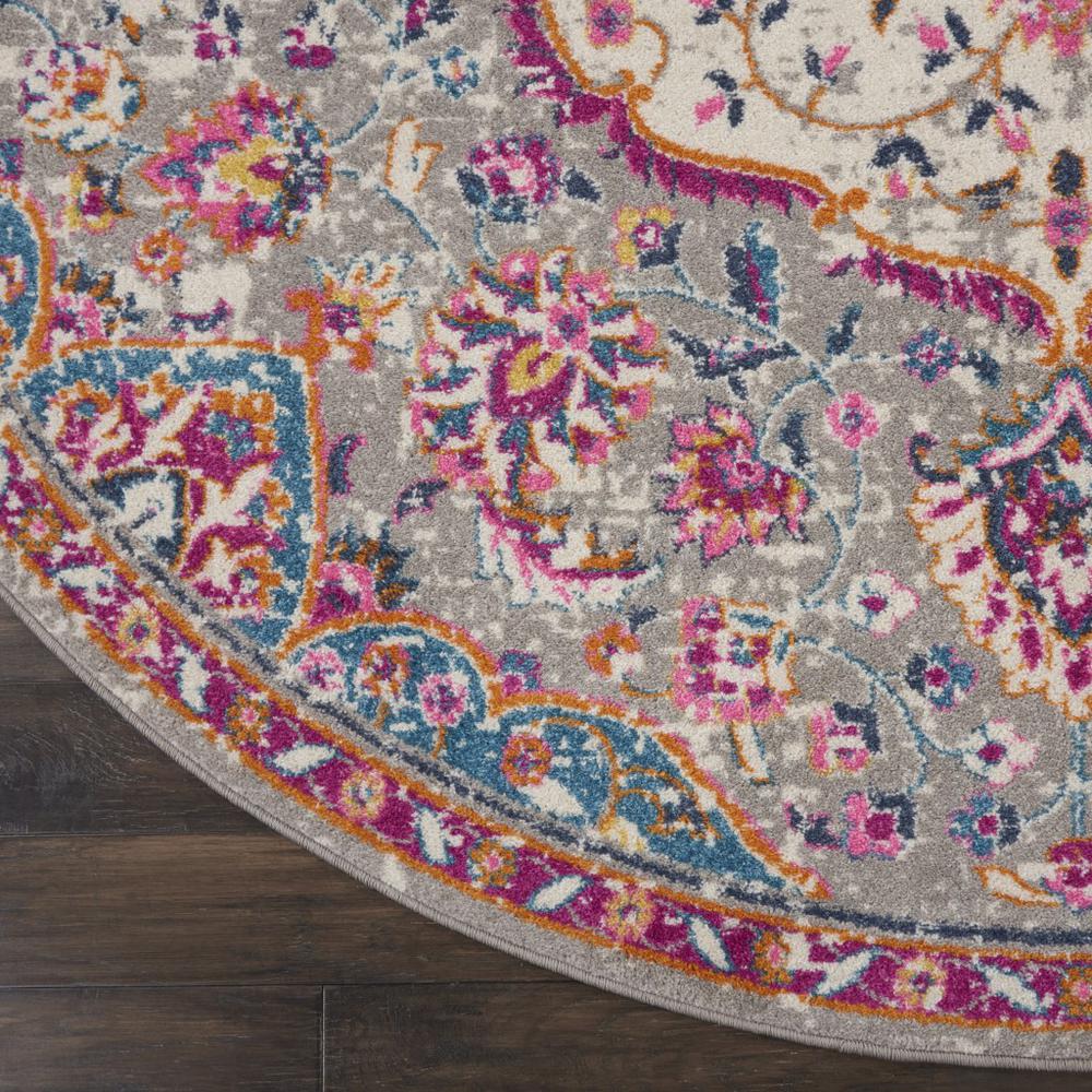 8’ Round Gray and Pink Medallion Area Rug - 385525. Picture 2