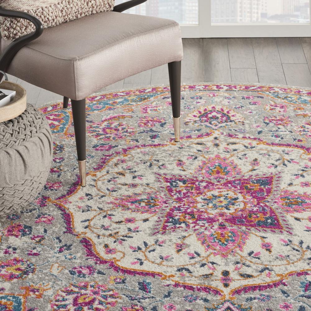 8’ Round Gray and Pink Medallion Area Rug - 385525. Picture 5