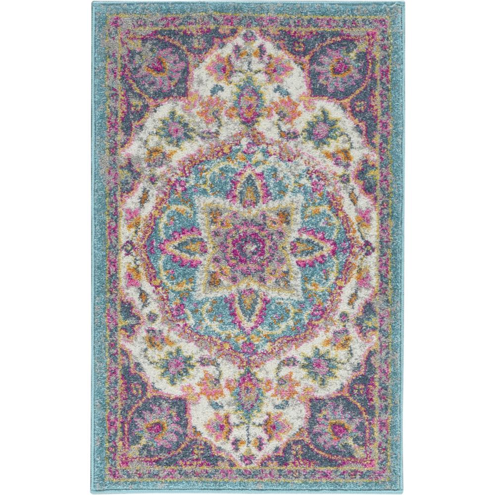 2’ x 3’ Pink and Blue Floral Medallion Scatter Rug Ivory/Multi. Picture 1