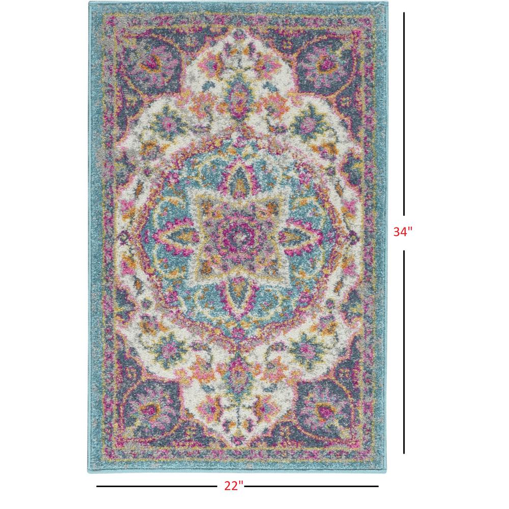2’ x 3’ Pink and Blue Floral Medallion Scatter Rug Ivory/Multi. Picture 6