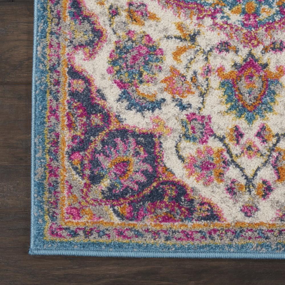 2’ x 8' Pink and Blue Floral Medallion Runner Rug Ivory/Multi. Picture 2