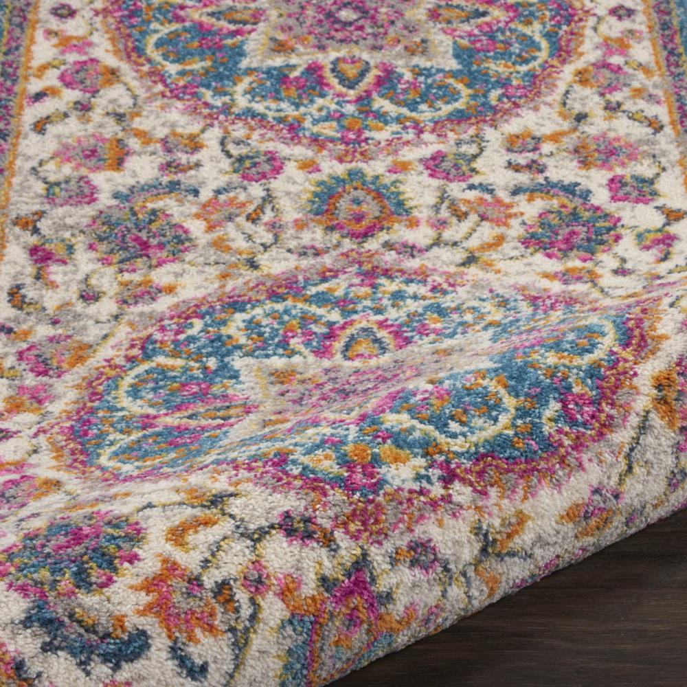 2’ x 8' Pink and Blue Floral Medallion Runner Rug Ivory/Multi. Picture 3