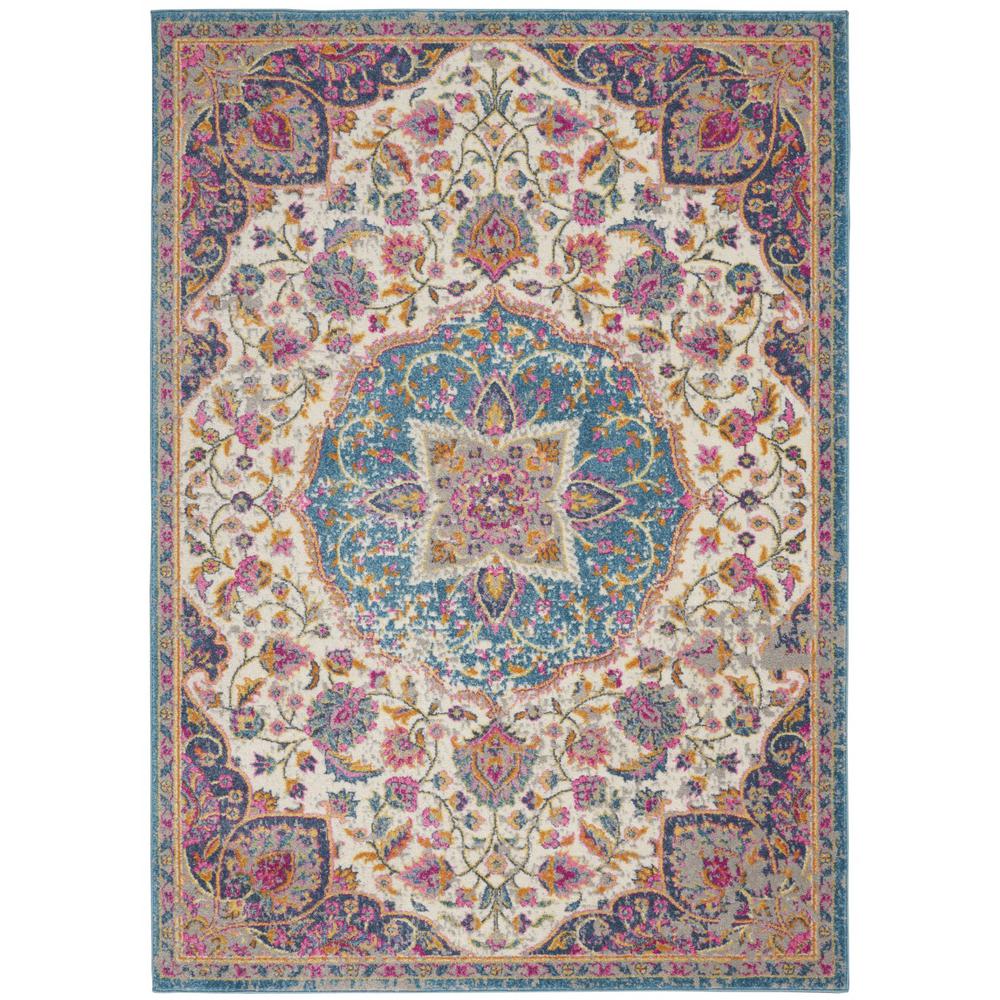 4’ x 6’ Pink and Blue Floral Medallion Area Rug Ivory/Multi. Picture 1