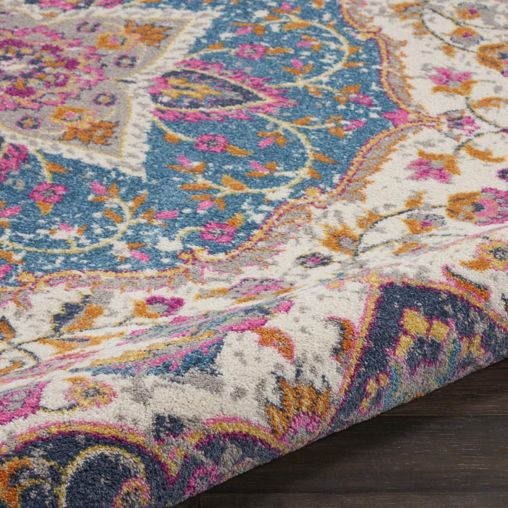 4’ Round Pink and Blue Floral Medallion Area Rug Ivory/Multi. Picture 3
