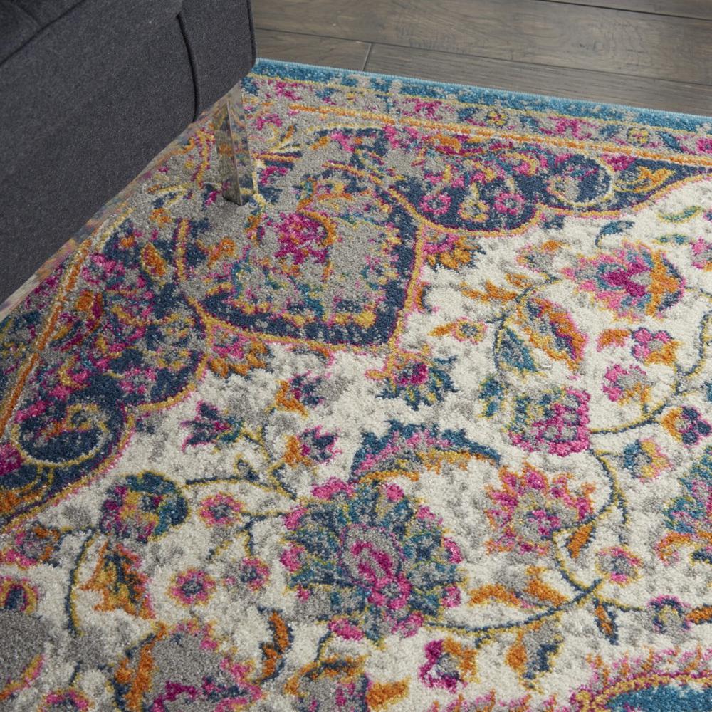 5’ x 7’ Pink and Blue Floral Medallion Area Rug Ivory/Multi. Picture 5