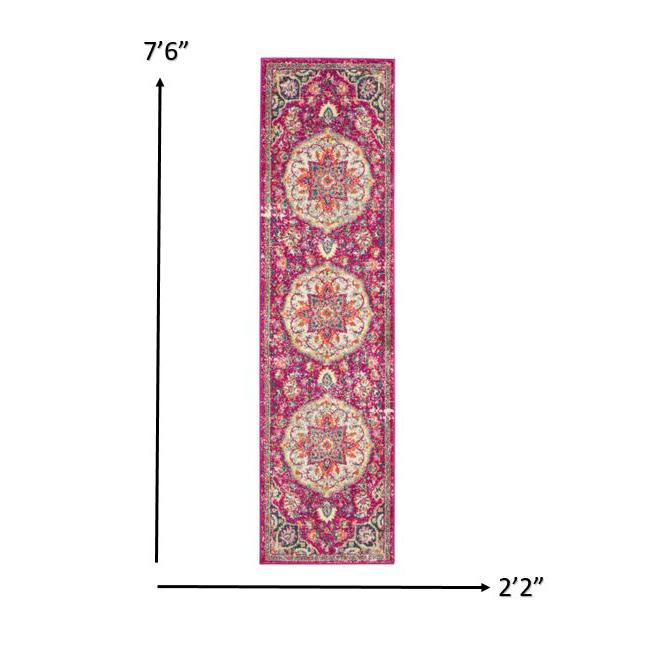 2’ x 8’ Pink and Ivory Medallion Runner Rug Pink. Picture 5