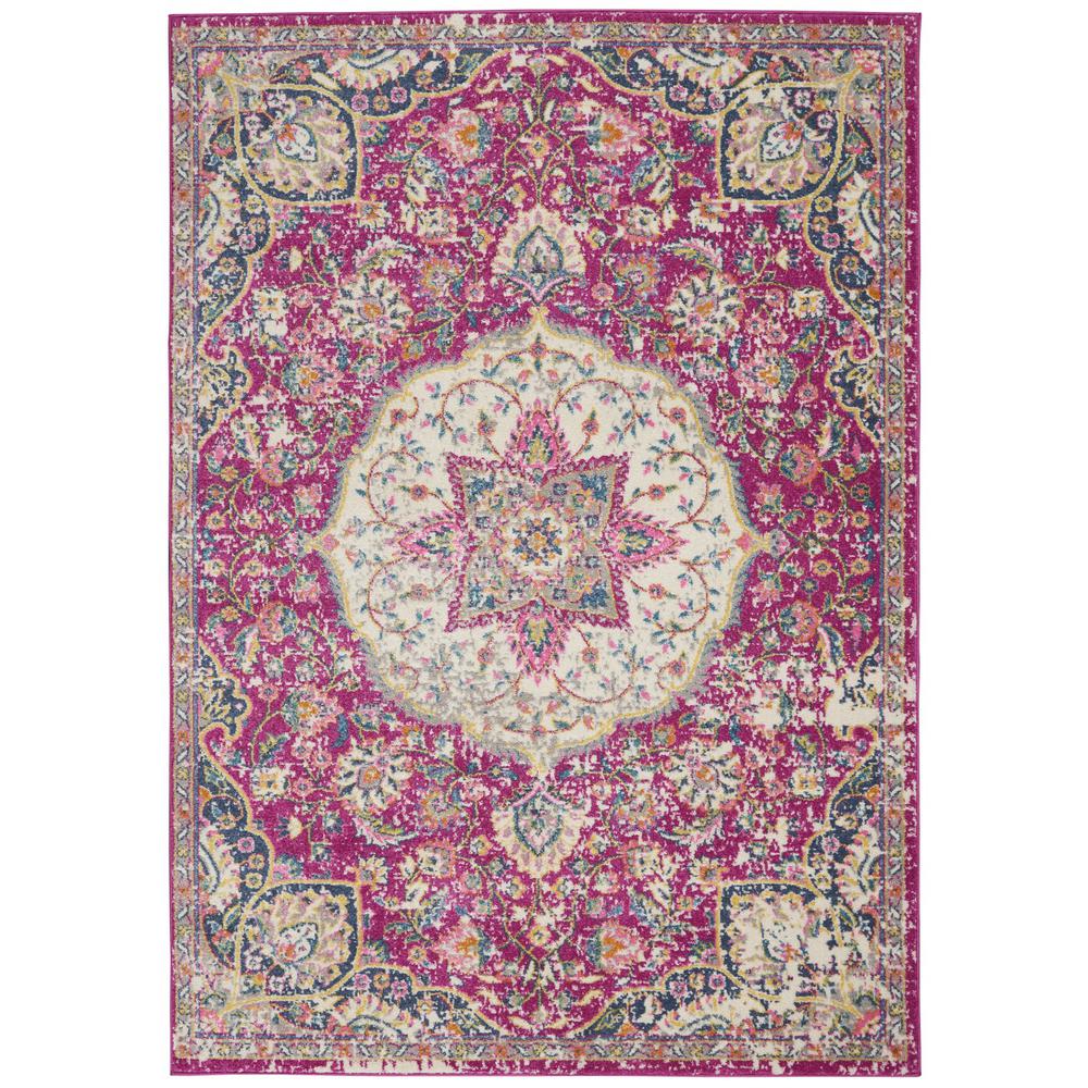 5’ x 7’ Pink and Ivory Medallion Area Rug Pink. Picture 1