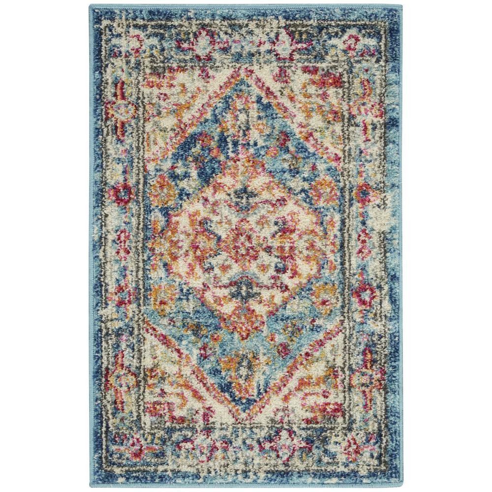 2’ x 3’ Ivory and Light Blue Distressed Scatter Rug Ivory/Light Blue. Picture 1