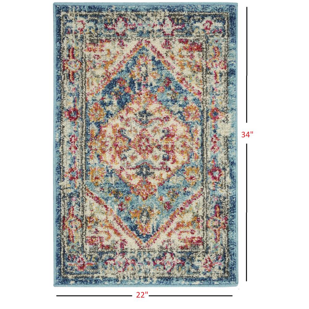 2’ x 3’ Ivory and Light Blue Distressed Scatter Rug Ivory/Light Blue. Picture 6