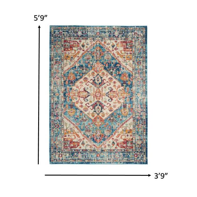 4’ x 6’ Ivory and Light Blue Distressed Area Rug Ivory/Light Blue. Picture 7