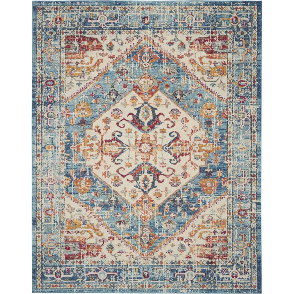 7’ x 10’ Ivory and Light Blue Distressed Area Rug Ivory/Light Blue. Picture 1