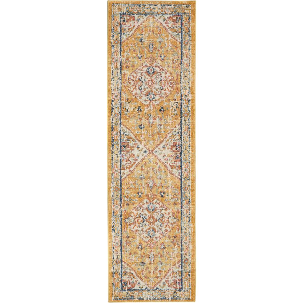 2’ x 8’ Ivory and Yellow Center Medallion Runner Rug Ivory/Yellow. Picture 1