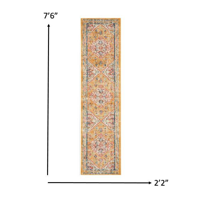 2’ x 8’ Ivory and Yellow Center Medallion Runner Rug Ivory/Yellow. Picture 5