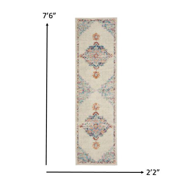 2’ x 8’ Gray Distressed Medallion Runner Rug Grey/Multi. Picture 5
