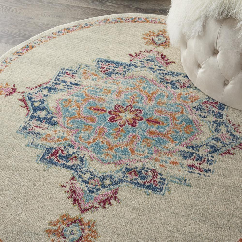 5’ Round Gray Distressed Medallion Area Rug Grey/Multi. Picture 5