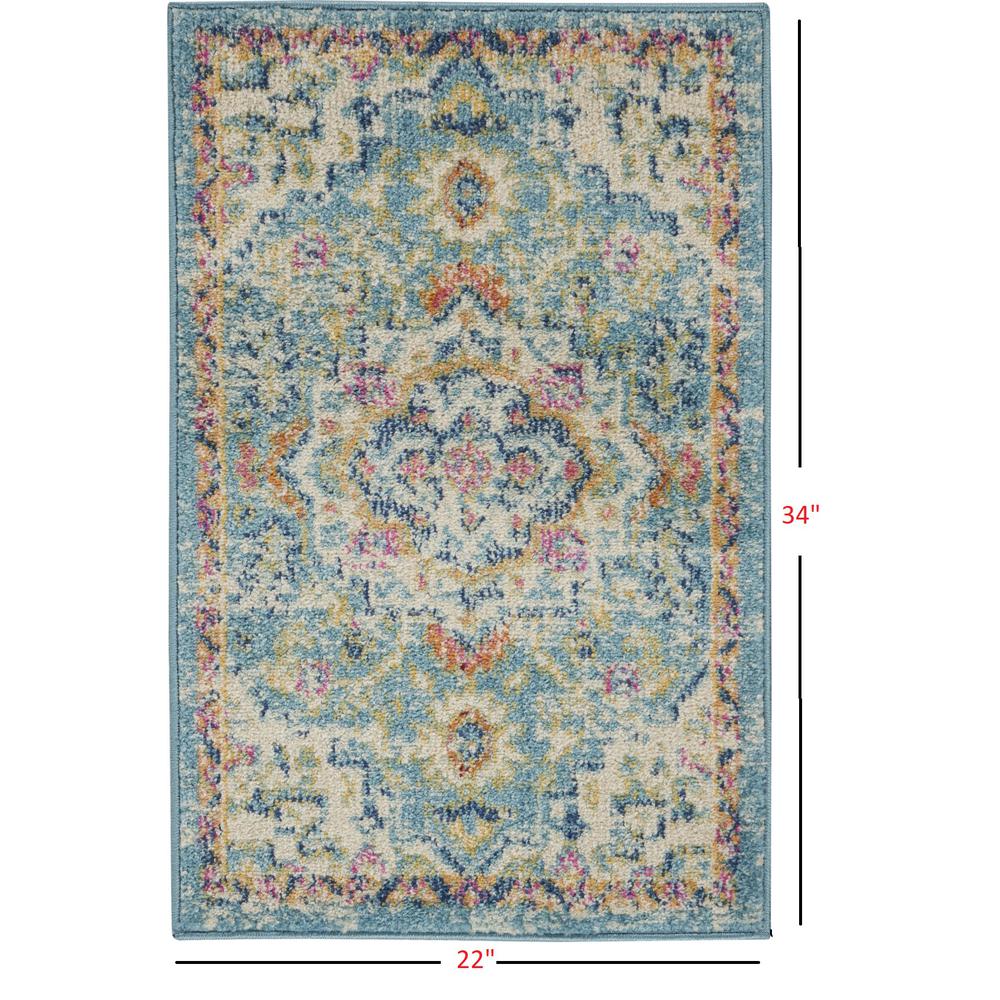 2’ x 3’ Light Blue and Ivory Distressed Scatter Rug Ivory/Light Blue. Picture 5