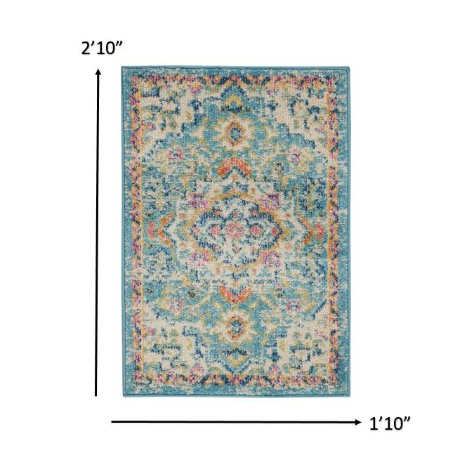 2’ x 3’ Light Blue and Ivory Distressed Scatter Rug Ivory/Light Blue. Picture 6