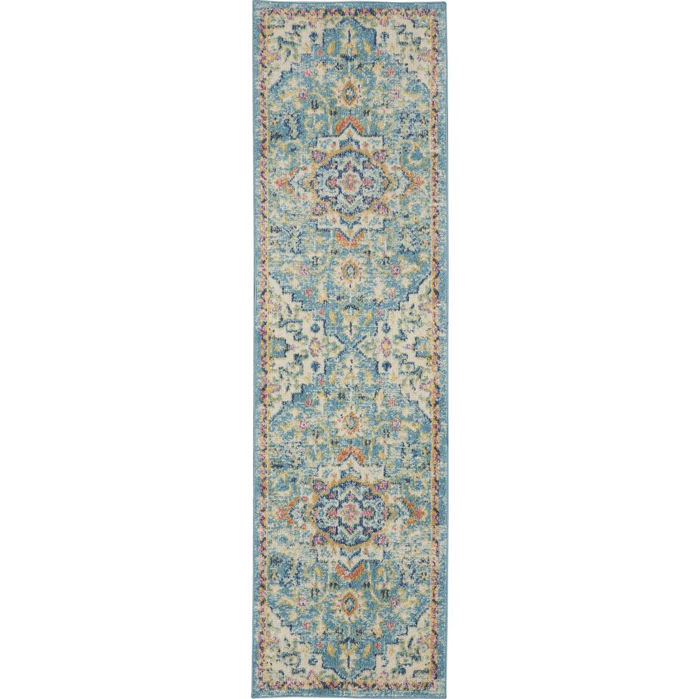 2’ x 6’ Light Blue and Ivory Distressed Runner Rug Ivory/Light Blue. Picture 1