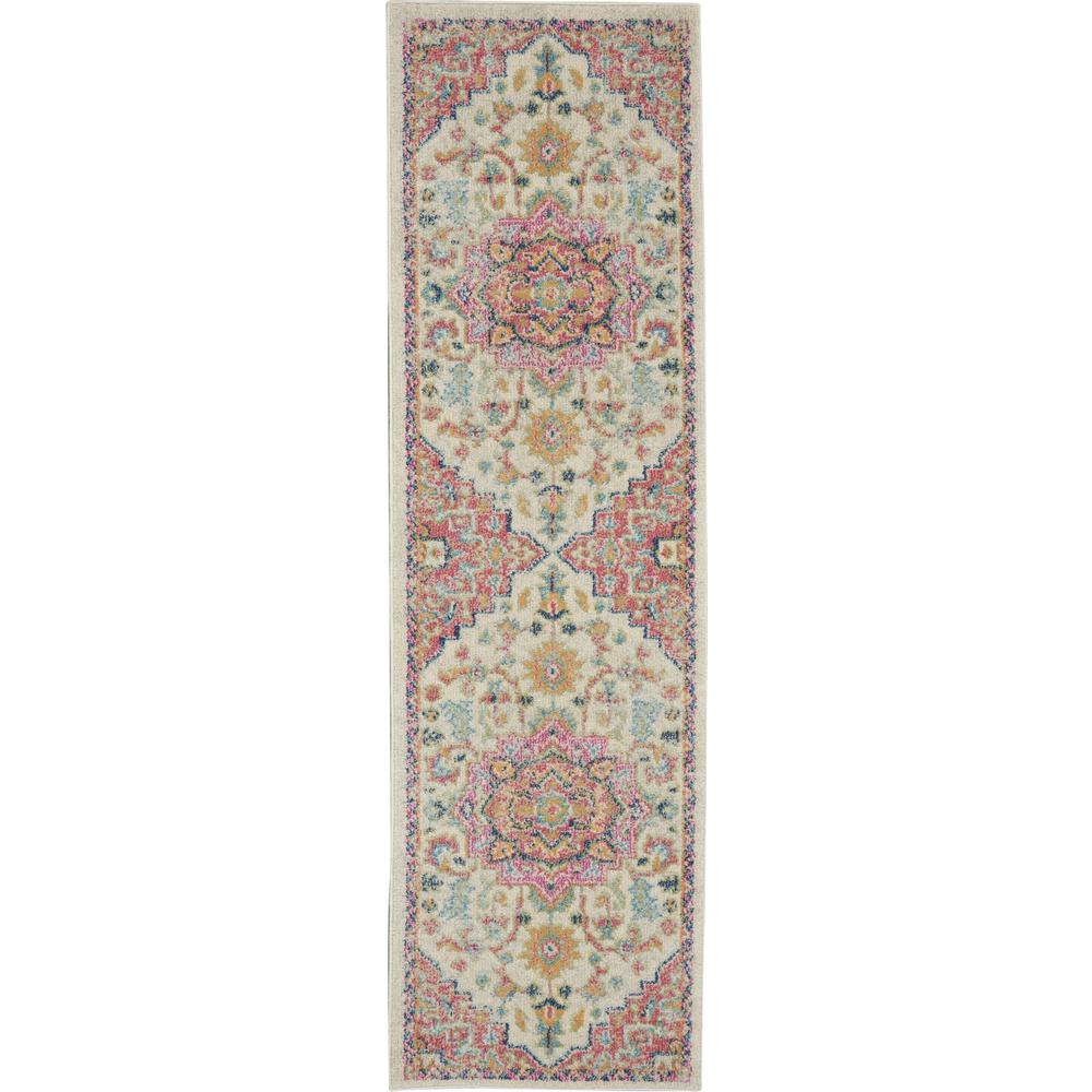 2’ x 6’ Ivory and Pink Medallion Runner Rug - 385587. Picture 1