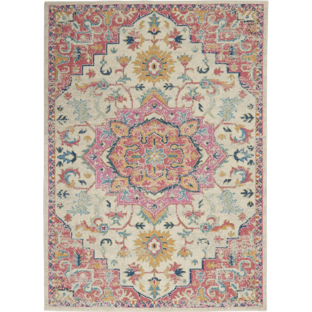 5’ x 7’ Ivory and Pink Medallion Area Rug - 385590. Picture 1
