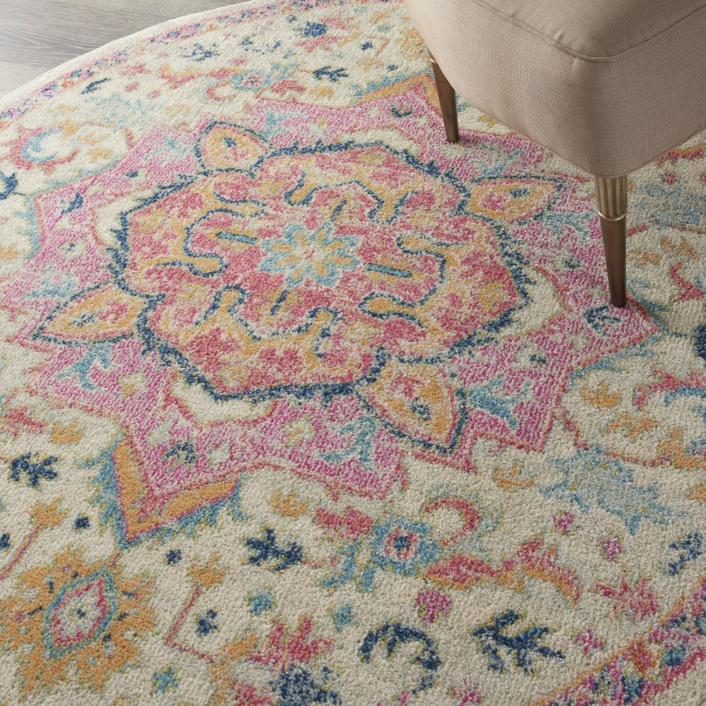 5’ Round Ivory and Pink Medallion Area Rug - 385591. Picture 5