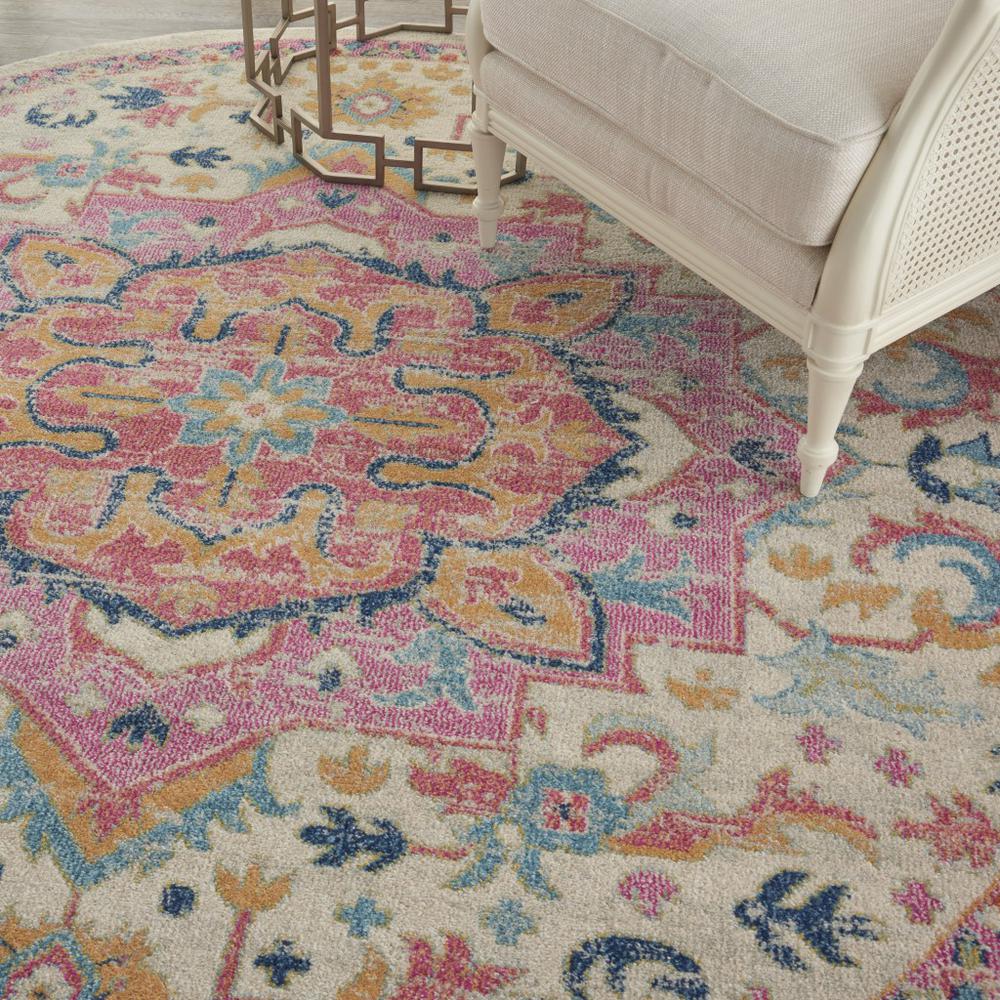 8’ Round Ivory and Pink Medallion Area Rug - 385593. Picture 5